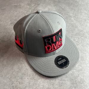 Run DMC NY Fitted Hat 7 Gray Red Black Lids Hip Hop Logo Cap